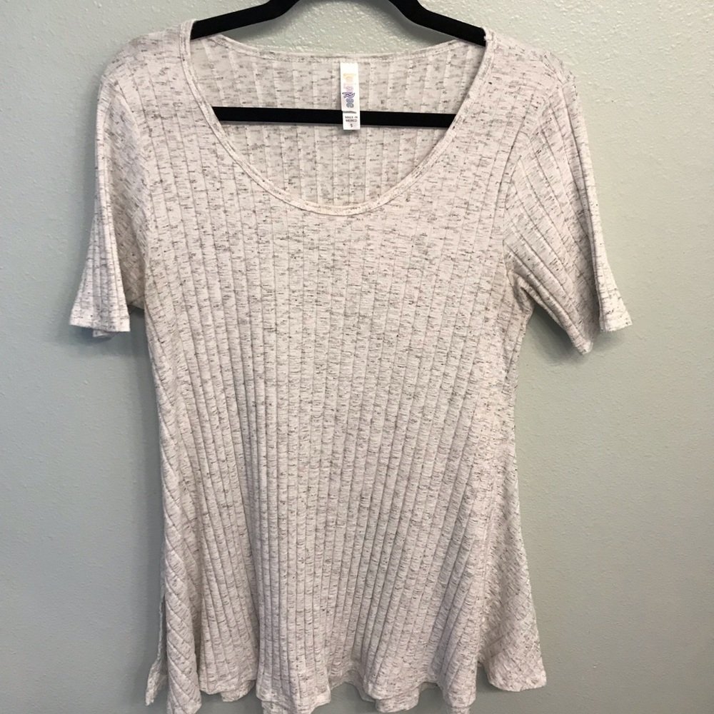 LulaRoe Heathered Cream/Gray Perfect Tee size XS